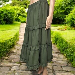 Elegant Olive Green Tiered Skirt